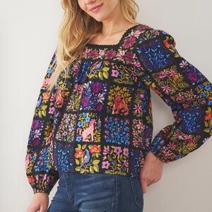 Printfresh Opening Day Patchwork Long Sleeve Blouse